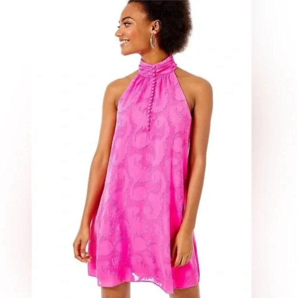 NWOT Lilly Pulitzer Kristine Halter Dress in Pink Tango Tangerine Dream